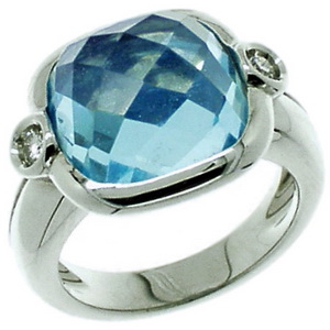 Briolette Blue Topaz and Diamond Ring - 18k White Gold - Click Image to Close